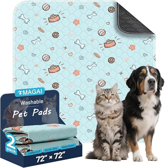 Extra Large Washable Pee Pads for Dogs and Cats,72x72In 5-Layer Ultra-Absorbent & Leak-Proof Potty Training Pads, Non-Slip Whelping Potty Pads for Housebreak Crates, Floors, Cars, Blue 1 Pack