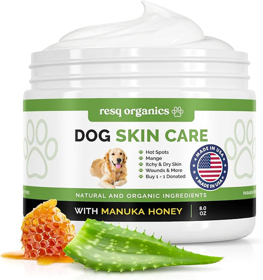 Hot Spot Treatment for Dogs - Pet Wound Care: Healing Ointment for Pets Itchy Skin Relief, Dry Skin Treatment, Natural Allergy Relief, Dog Paw Balm + Manuka Honey, Aloe Vera, Vitamin E (8 Oz.)