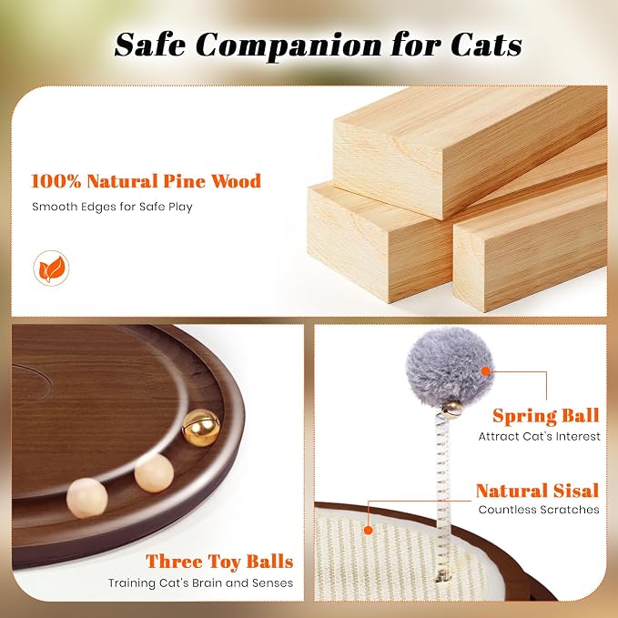 LMUGOOS Cat Scratcher, Cat Natural Sisal Scratching Pad, Kitten Interactive Toy with Ball Track Spring Ball for Chasing Hunting Mental Physical Exercise Puzzle