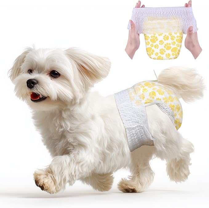Dono Dog Diapers Female with Stretchy Waist-32Pcs, Disposable Full Wraps Female Puppy Dog in Heat Period Diapers, 360° Leak-Proof Super Absorbent Doggie Puppy Diaper