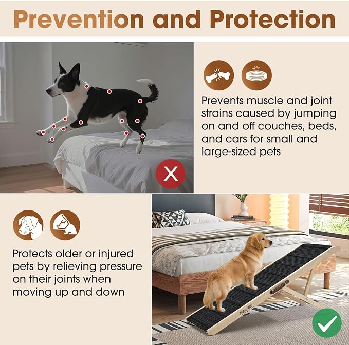 Dog Ramp for High Bed - 51.2" Long Foldable Pet Ramp for Small Large Dogs - Dog Ramps for Couch Beds Car/SUV - Pet Stairs High Traction with Buffe Platform 5 Adjustable Heights 14" to 28" Up to 150LBS