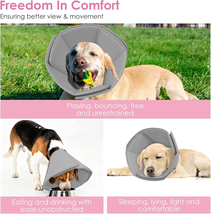 AOFITEE Soft Dog Cone, Adjustable Cones for Dogs After Surgery, Comfy Dog Cone Collar Alternative to Stop Licking, Elizabethan Recovery Collar for Large Dogs(Grey,Large)
