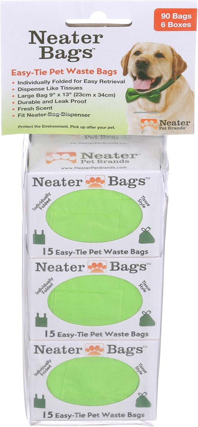 Neater Pet Brands Neater Bags Dog Waste Bag, No Rolls to Fuss With - Dog Poop Bags Dispense One at a Time, Doggie Poop Bag with Easy-Tie Handles (90 Count)