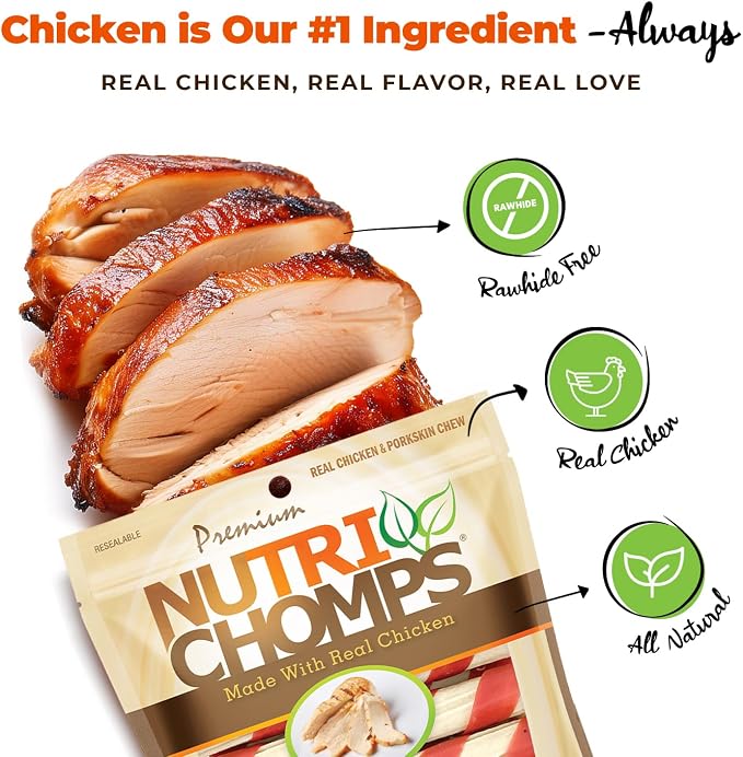 NutriChomps Dog Chews, 6-inch Twists, Easy to Digest, Long Lasting, Rawhide-Free Dog Treats, 15 Count, Real Chicken flavor