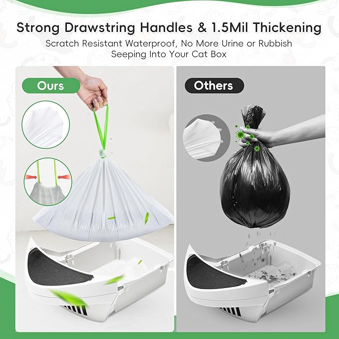 120 Count Cat Litter Bags for Litter Box Robot 4/3/5, Pre-Separated Thick Self-Cleaning Litter Box Liners, Heavy Duty Drawstring Litter Bags for Automatic Litter Box, 26.4" x 15.7"