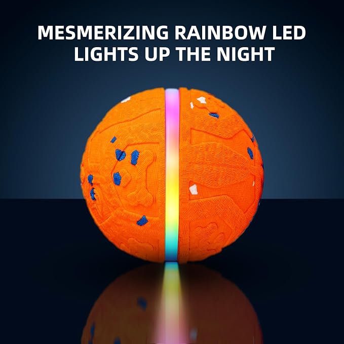 Interactive Dog Ball Toy, Durable E-TPU Material, 3 Play Modes with Colorful Lights, Automatic Moving, Bouncing and Rotating for Medium and Large Dogs Indoor & Outdoor (Orange)