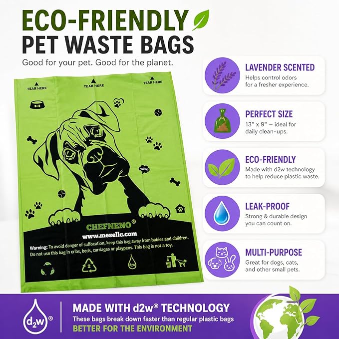 Doggy Poop Bags Biodegradable with Dispenser (1440 Bags) Eco-friendly Dog Waste Pickup Bags Landfill-friendly Refill Rolls Cat Waste Bags (Green, 72 Rolls, Lavender Scented)