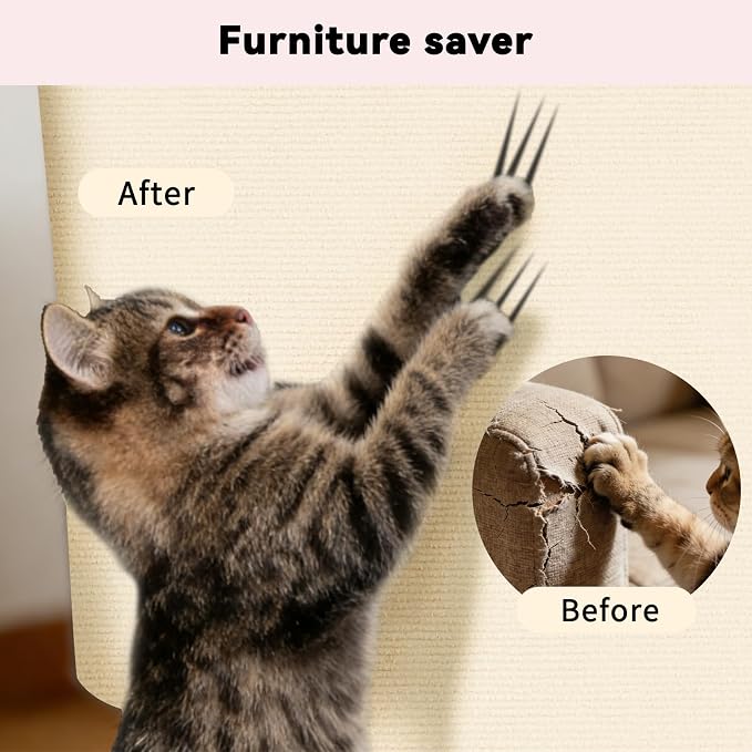 2 Pcs Beige Cat Scratch Mat, 78.7"x15.8" Self-Adhesive Cat Carpet, Trimmable DIY Cat Scratch Pad for Furniture, Couch Protector from Cats, Sofa Protector for Cats, Wall, Cat Tree Replacement Pos