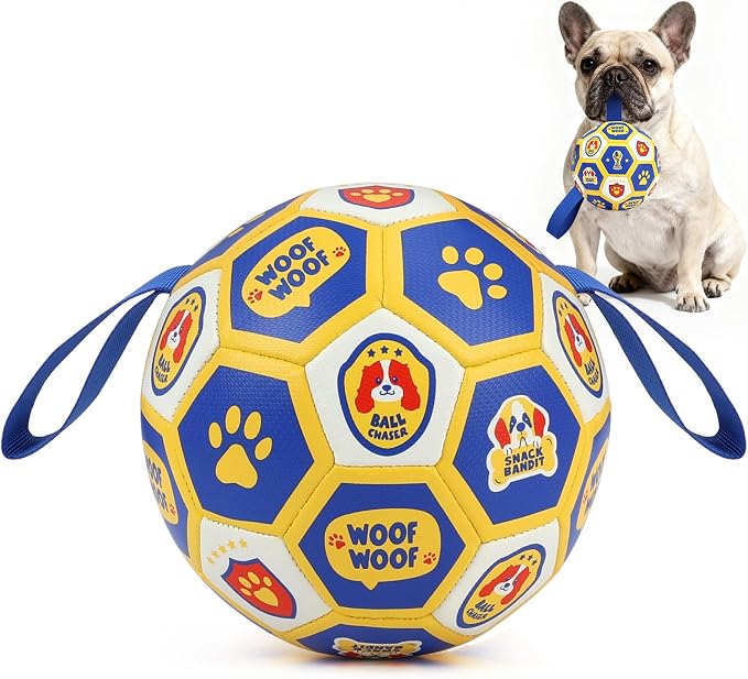 Vivifying Dog Toys Balls, 6 Inch Durable PU World Cup Soccer Ball for Indoor and Outdoor Tug-of-War, Mental Stimulation & Anxiety Relief