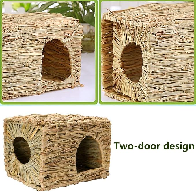 Tfwadmx Rabbit Grass House 2PCS, Extra Large - Natural Hand Woven Seagrass Play Hay Bed, Hideaway Hut Toy for Bunny Hamster Guinea Pig Chinchilla Ferret