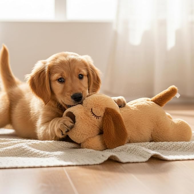 3T GROUP Puppy Heartbeat Toy for Dogs Sleep Aid Stuffed Animal with Heartbeat Toy for Puppy Essentials Pet Pillow Anxiety Relief Calming Toy(Yellow)
