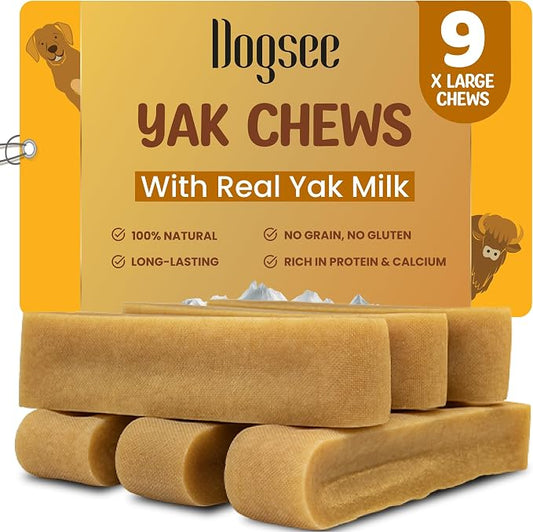 Dogsee Original Himalayan Yak Cheese Chews (XL - 9 Pieces) .100% Natural, 60% Protein, Dog Treats for Large Breed Dog Chews Long Lasting for Aggressive Chewers
