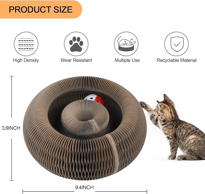 Simple Deluxe Interactive Scratch Toys with a Ball, Foldable Recyclable Magic Organ Cat Scratching Board, Cat Scratcher for Exercise & Anxiety Relief, Brown