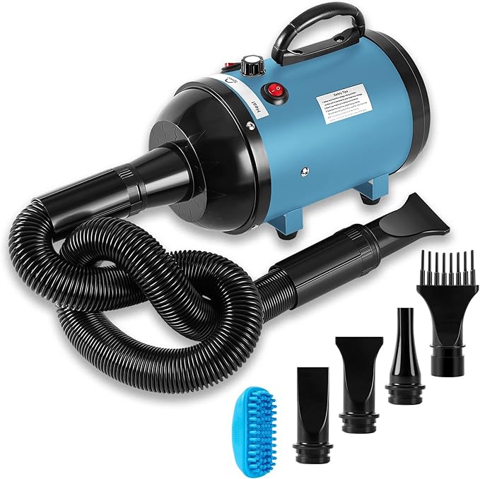 NESTROAD Dog Dryer for Pet Grooming,High Velocity 4.3HP/3200W Dog Blower Force Dryer with Stepless Adjustable Speed,Professional Pet Hair Drying with 4 Different Nozzles for Dogs Pets,Blue