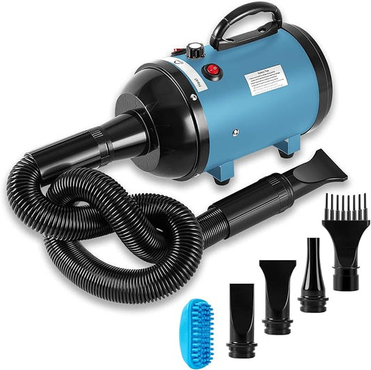 NESTROAD Dog Dryer for Pet Grooming,High Velocity 4.3HP/3200W Dog Blower Force Dryer with Stepless Adjustable Speed,Professional Pet Hair Drying with 4 Different Nozzles for Dogs Pets,Blue