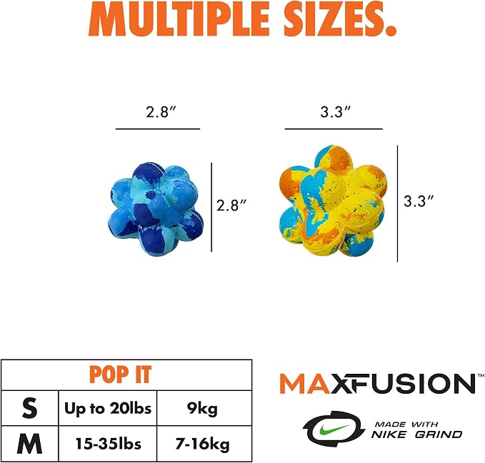 Max Fusion Made with Nike Grind, Arlee Pop It Dog Toy, Ball Toys for Small Dogs, Durable & Natural Rubber Chew Toy for Play, Fetch & Chewing, Small, Tie Dye Purple/Blue, 1 Count