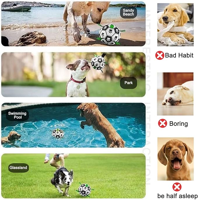 Amasiver Dog Soccer Ball Toys, World Cup Dog Soccer Ball with Straps, Puppy Birthday Gifts, Water Toy, Herding Ball, Durable Balls for Small Medium Pet, Puppy Outdoor Toy (6 Inch-Medium)