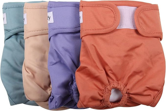 Vecomfy Reusable Female Dog Diapers for Small Dogs,(4 Pack) Easy Absorbent Puppy Diapers for Peeing,in Heat,Dog Period Panties,S