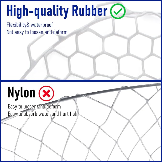 Dr.Fish Fishing Landing Net Replacement Rubber Fishing Net Without Handle Foldable Mesh Netting for Freshwater Saltwater
