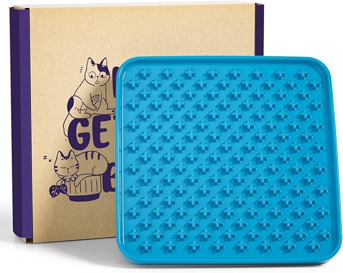 LE TAUCI PET Slow Feeder Dog Bowl, 7.5 Inch Lick Mat for Medium and Large Breed, Anxiety Relief Licking Mat, Puzzle Feeder for Peanut Butter, Treats, Pet Enrichment Toys, Cross Blue