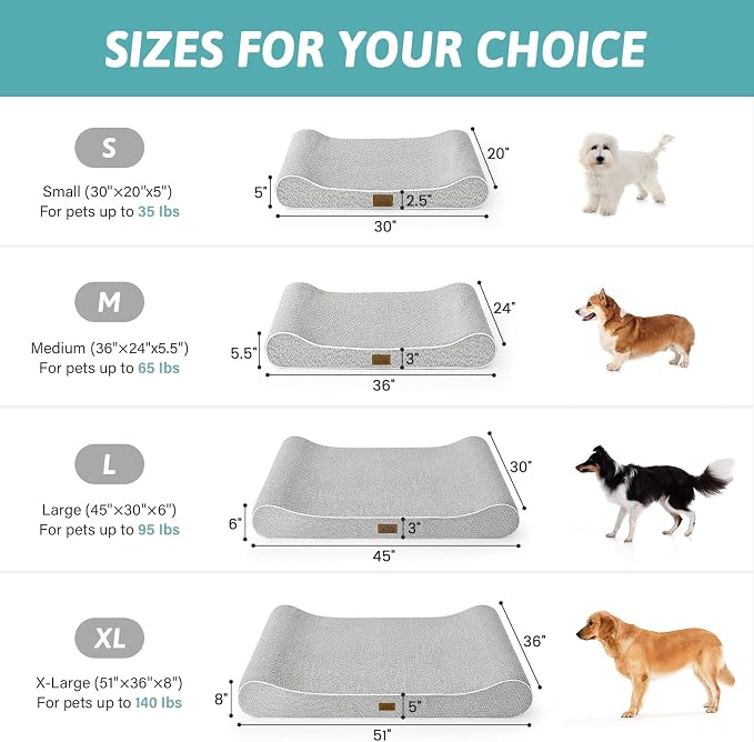 COZY KISS Orthopedic Dog Bed for Small Dogs up to 35 lbs - Removable Cover with Waterproof Lining & Non-Skid Bottom, Cotton-Polyester Blend Boat-Shaped Lounger Mattress, S(30x20x5in), Light Gray