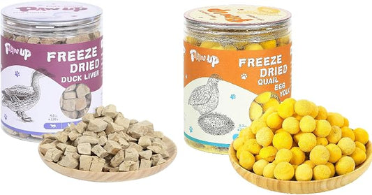 PAWUP Freeze Dried Duck Liver & Quail Egg Yolk Cat Treats, Dog Liver Treats, High Protein Snack for Dogs, Cats, Healthy Single Ingredient, Rawhide Free, Grain Free