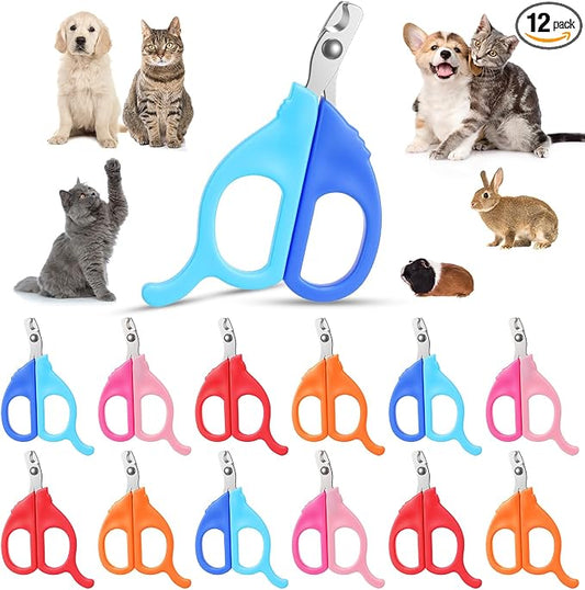 Therwen 12 Pcs Cat Nail Clipper Bulk Cat Nail Trimmer Kitten Claw Clippers Pet Nails Cutter Claw Care for Cats Kittens Bunny Puppy Rabbit Gatos Sharp Safer (Moon-Shaped,Morandi Colors)