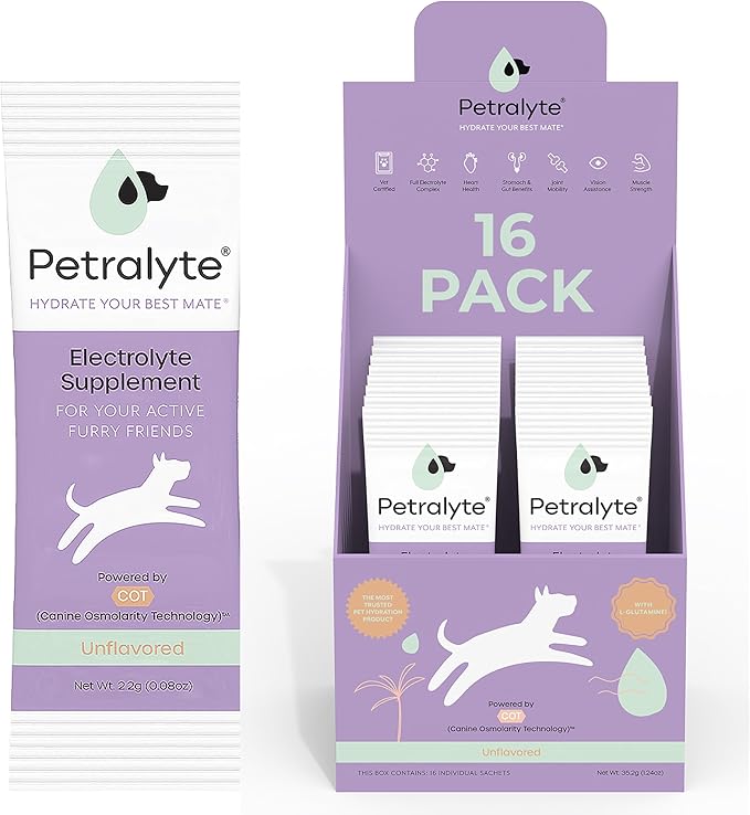Dog Electrolytes and Joint Supplement | Glucosamine, Chondroitin & MSM for Inflammation and Mobility Support | Electrolytes for Dogs with Prebiotics | Unflavored | 16 Packets