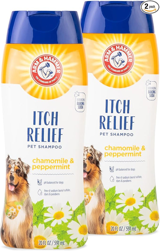 Arm & Hammer for Pets Itch Relief Dog Shampoo with Chamomile and Peppermint, Soothes Dry and Itchy Skin, pH Balanced, Free of Sodium Lauryl Sulfate and Parabens, 20 Fl Oz - 2 Pack