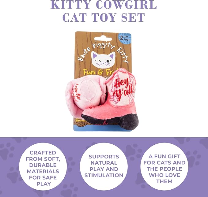 Haute Diggity Kitty Cowgirl Set, Plush Cat Toys Catnip Filled with Interactive Crackle Sound, Safe & Durable Toys for Cat & Kitten, 2 Pcs
