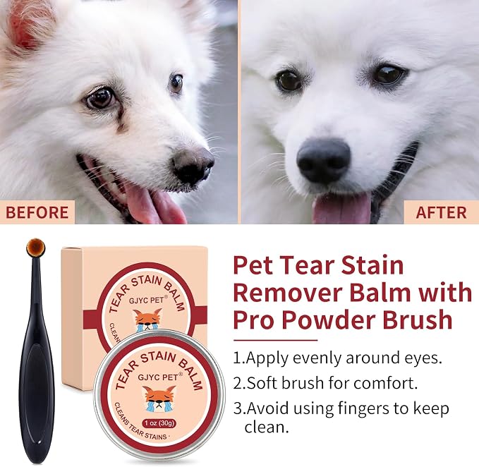 2-in-1 Tear Stain Remover Kit for Dogs & Cats – Natural Eye Wipes (120 Count) & Gentle Stain Remover Balm (1 oz) with Brush – Complete Eye Care for Stains, Odors & Folds
