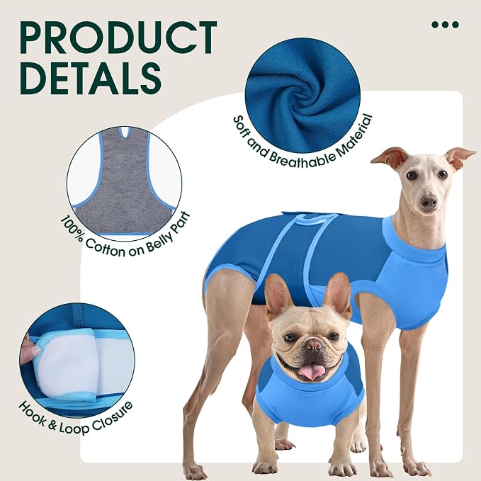 Kuoser Dog Recovery Suit, Female/Male Spay/Neuter Surgery Suit, Post-Surgery Anti-Licking Pet Onesie, Blue, XS