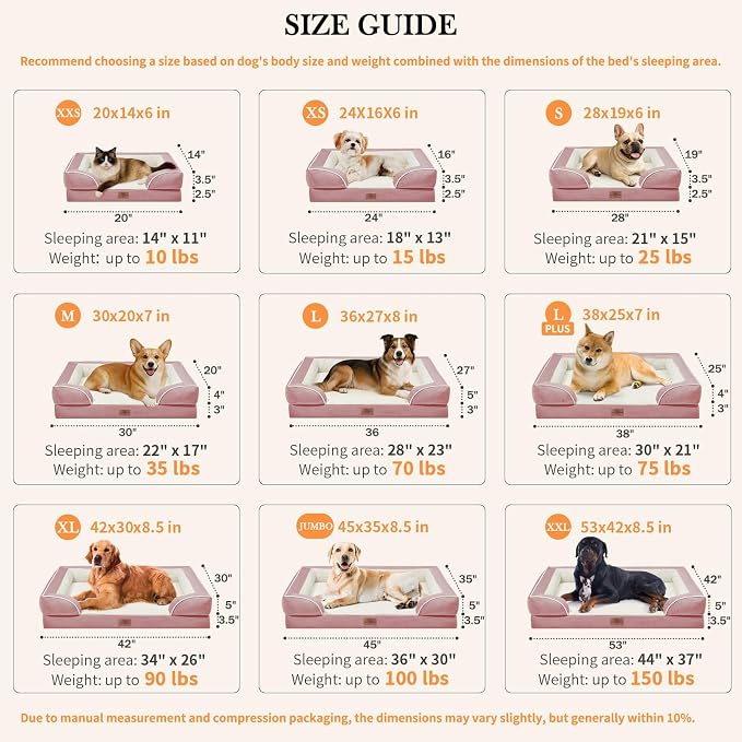 Comfort Expression Orthopedic Dog Bed for Medium Dogs 30x20 Inch, Waterproof Supportive Egg Crate Foam Medium Pet Bed with Removable Bolsters, Dog Couch with Washable Cover & Non-Slip Bottom, Pink