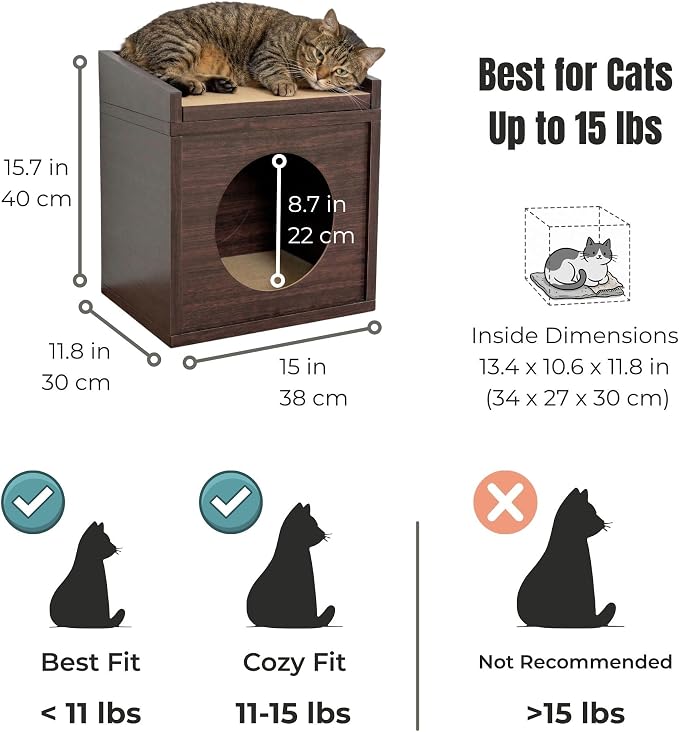 Meowdium Cat House for Indoor Cats – Cat Condo with 5X Longer-Lasting Cardboard Scratcher, 2 Scratcher Levels, Hideout & Top Lounge, Espresso
