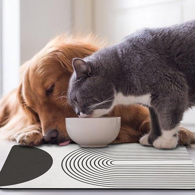 Dog Food Mats,Cat Absorbent Water Bowl Feeding Mats Pet Placemats for Food and Water Black Bohemia 24 * 32 inch