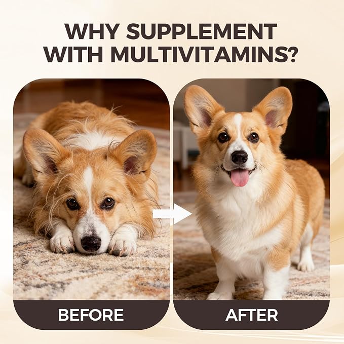 DM-01 Daily Multivitamin for Dogs, Multivitamin Itch Relief Chews Contain Glucosamine Probiotics Salmon Oil for Skin Coat, Gut & Immune Supports, 60 Chews (1)