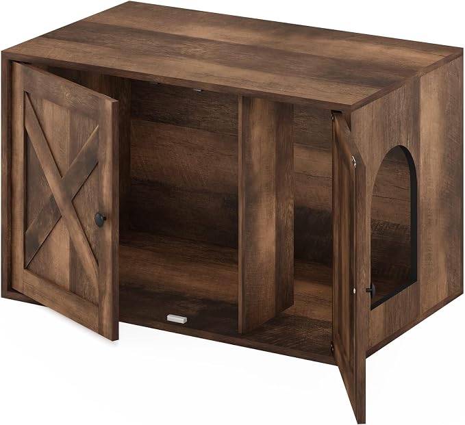 Furinno Peli Farmhouse Cat Litter Box Enclosure, Rustic Brown