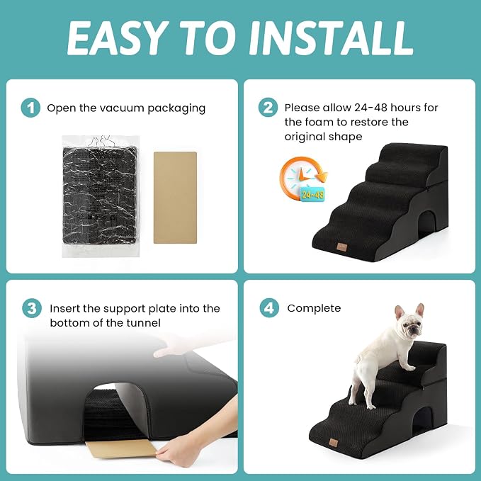COZY KISS Extra Wide Dog Stairs with Tunnel, Detachable Large Pet Step for Small Medium Dog, Puppy or Cat, Ramp for High Bed, Couch, Sofa or Car, Stable, 19.7x33x22.4 inch, 5 Step, Black