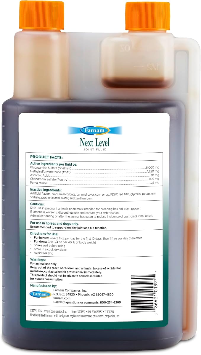 Farnam Next Level Horse Joint Supplement for Horses & Dogs, Helps Maintain Connective Tissue to Ease Joint Stiffness Due to Daily Activity, 32 oz, 32 Day Supply