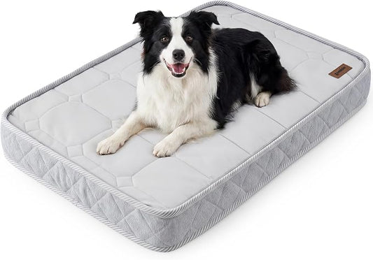ZOMISIA Reversible Warm & Cooling Dog Bed for All Season Q-Max 0.5, Orthopedic Dog Bed Matrress for Large Dogs, 3" Thick Egg Crate Foam Pet Bed with Detachable Non-Slip Bottom, Waterproof Cover