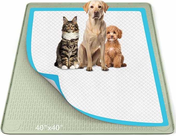 Pee Pad Holder for Dogs, 40" x 40" Silicone Pee Tray Mat Leak-Proof, High Edge, No Spill Pet Pad Holder for Puppy, Cat, Rabbit, Training Pads for Floor Protection, No Pee Pads (Green)