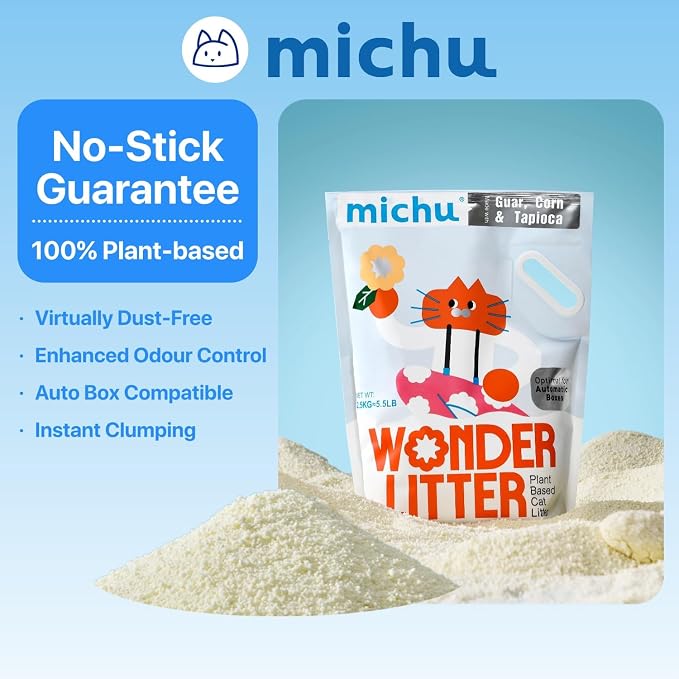 Michu Wonder Cat Litter, Cassava Plant-Based Cat Litter, Automatic Litter Box Friendly, Flushable & Fast Clumping, Low Dust Odor Control, 5.5lb/88oz - Lemon Tea 3 Pack