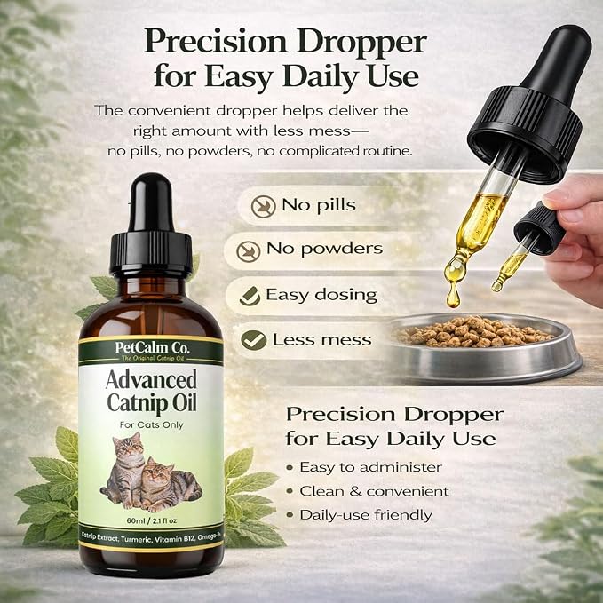 Advanced Catnip Oil for Cats - Lickable & Playable Formula to Promote Calm Behavior and Relaxation - Potent Liquid Extract for Food, Toys & Training - 2 fl oz,60ml