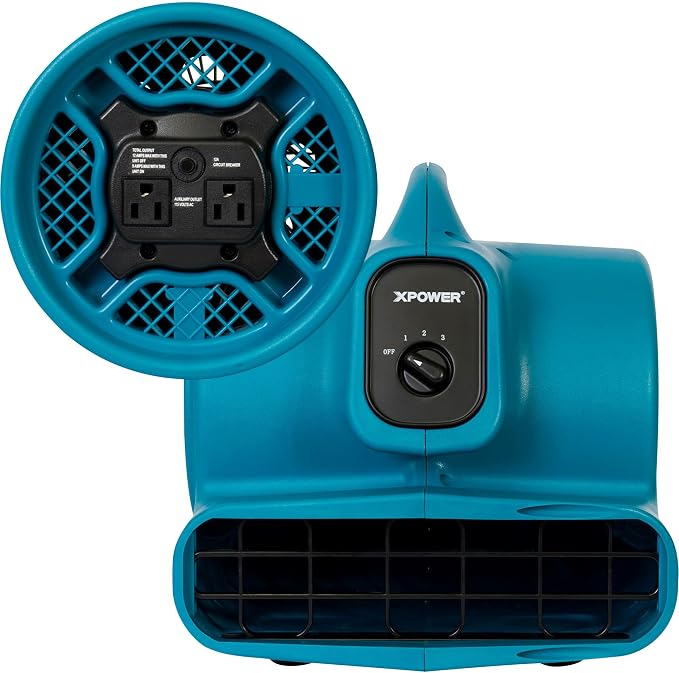 XPOWER X-400A Pro 1/4 HP 1600 CFM Centrifugal Air Mover, Carpet Dryer, Floor Fan, Blower, Daisy Chain, for Water Damage Restoration, Janitorial, Plumbing, Home Use,Blue