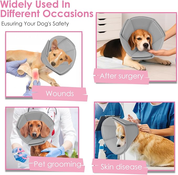 AOFITEE Soft Dog Cone, Adjustable Cones for Dogs After Surgery, Comfy Dog Cone Collar Alternative to Stop Licking, Elizabethan Recovery Collar for Large Dogs(Grey,Large)