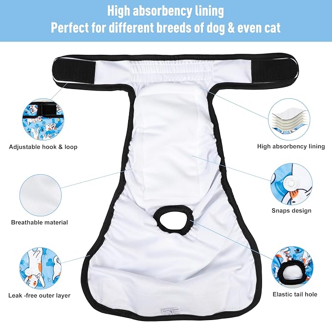 3Pack Reusable Diapers for Female Dog, Washable Diaper for Doggie,Highly Absorbent Dog Diaper,Adjustable Leakproof Puppy Diapers Skirt for Heat,Incontinence,Period Doggy Nappies M