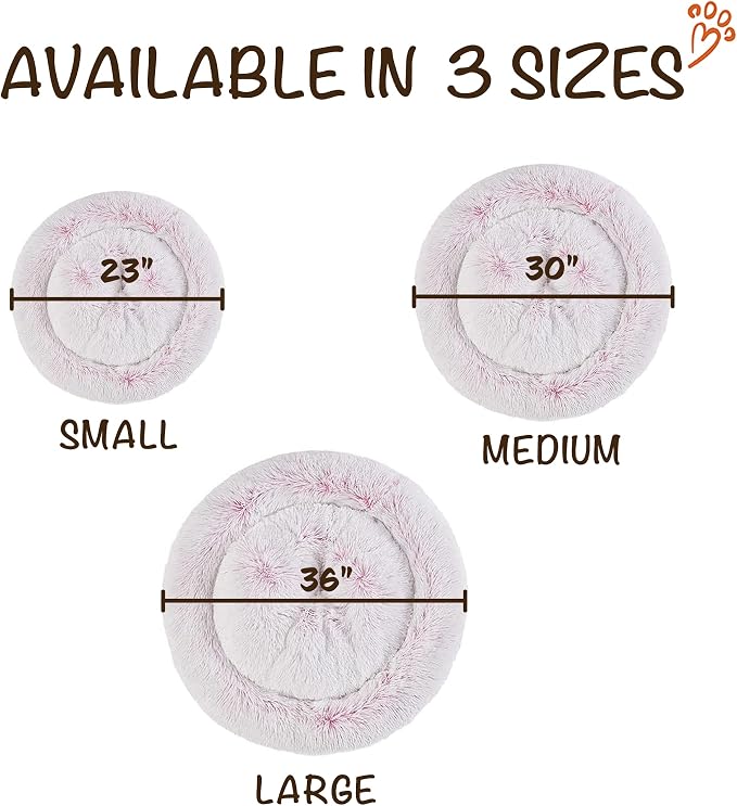 Friends Forever Donut Dog Bed Faux Fur Fluffy Calming Sofa For Small Dogs, Soft & Plush Anti Anxiety Pet Couch For Dogs, Machine Washable Coco Pet Bed with Non-Slip Bottom, 23"x23"x6" Pink