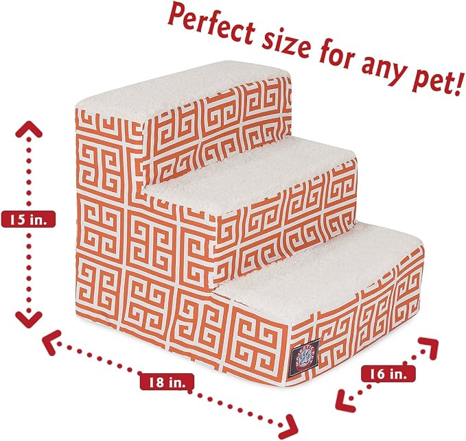 Majestic Pet 3 Step Portable Dog Stairs for Small Dogs to get on Bed Supports 25 lbs or Less – Dog Steps for High Bed with Machine Washable Cover – Pet Stairs for Cats Towers Orange