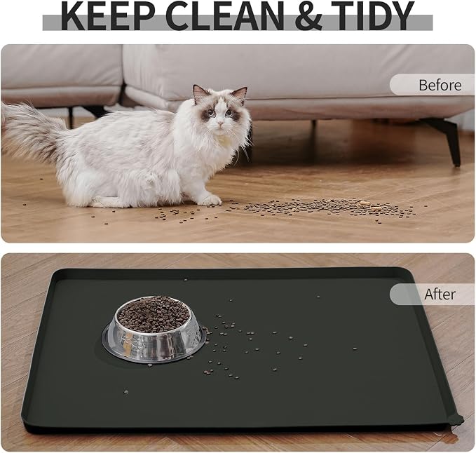 Reopet Silicone Pet Feeding Mat - Waterproof & Non-Slip Dog Cat Placemat | High Raised Edges Prevent Food & Water Spills to Protect Floors, Easy to Clean, Fit for Dog Cat Bowls