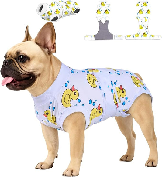 PetWarm Surgical Suit for Male Dogs After Neuter, Recovery Suit for Female Dogs, Dog Bodysuit for Abdominal Affected or Sensitive Skin Areas Substitute E-Collar and Cone, Duck Pattern, White, XS
